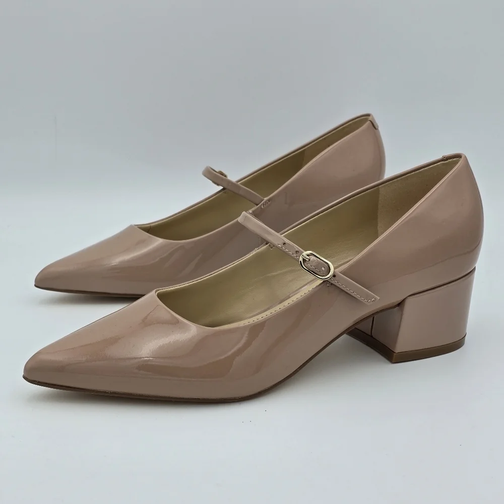 Marc Fisher LTD Luccie Mary Jane Pumps, Light Natural Patent Leather, Wmn's 5.5M - Picture 6 of 13